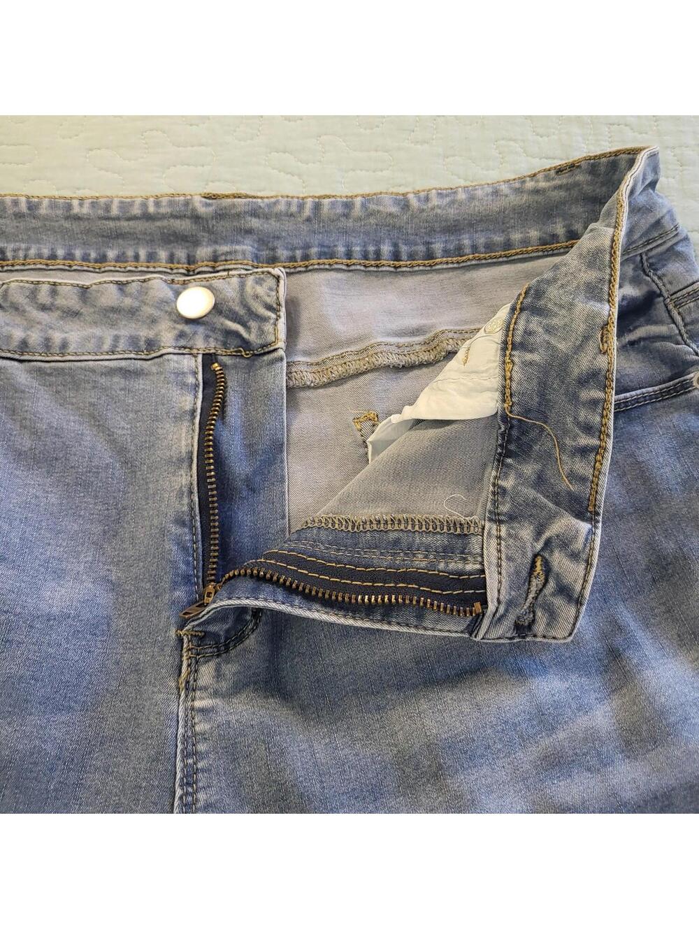 women's blue high-rise straight ankle jeans medium wash unique raw-edged hem XL - Picture 7 of 9